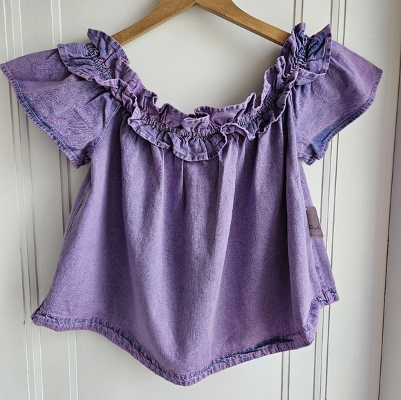 Free People Orchid Overdye lilac Denim scoop elastic Maxine Top - Picture 5 of 14